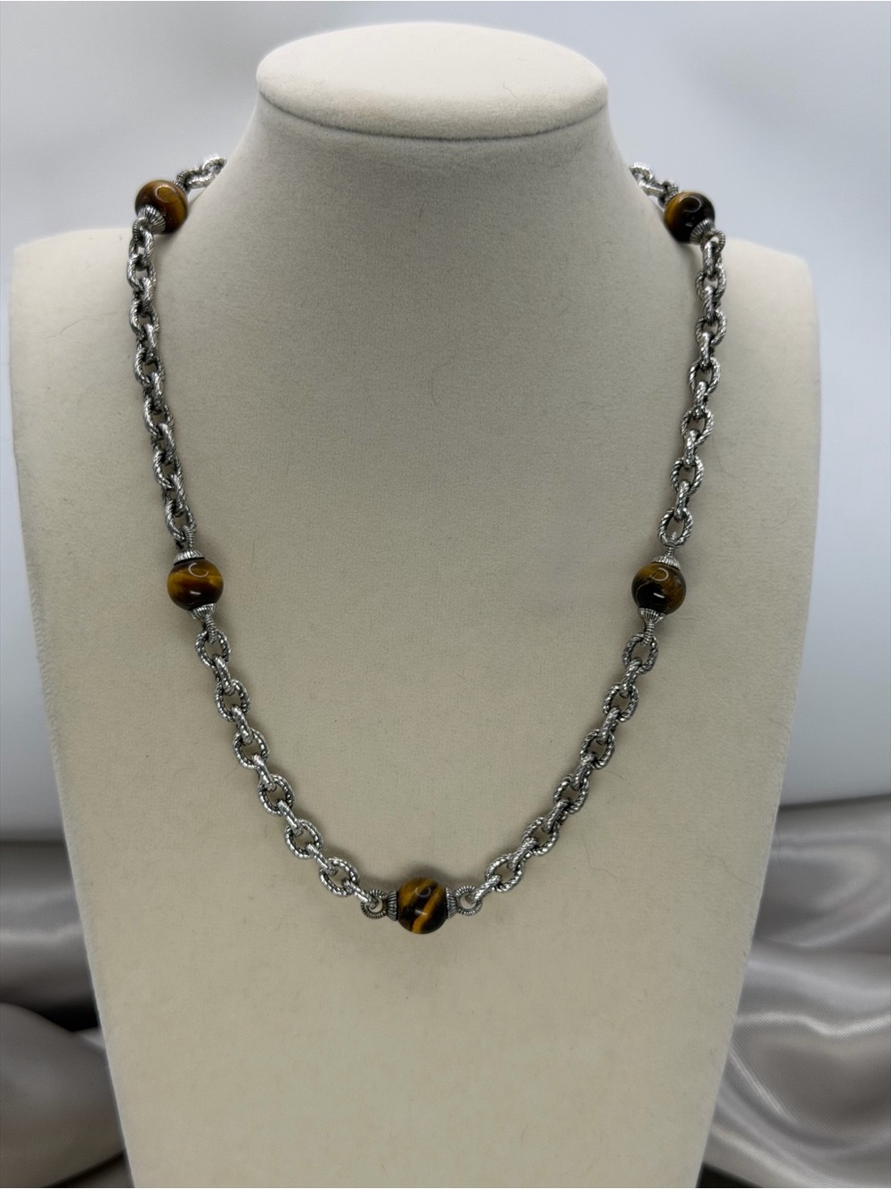 Judith Ripka Sterling Silver .925 Tiger's Eye Station Chain Necklace